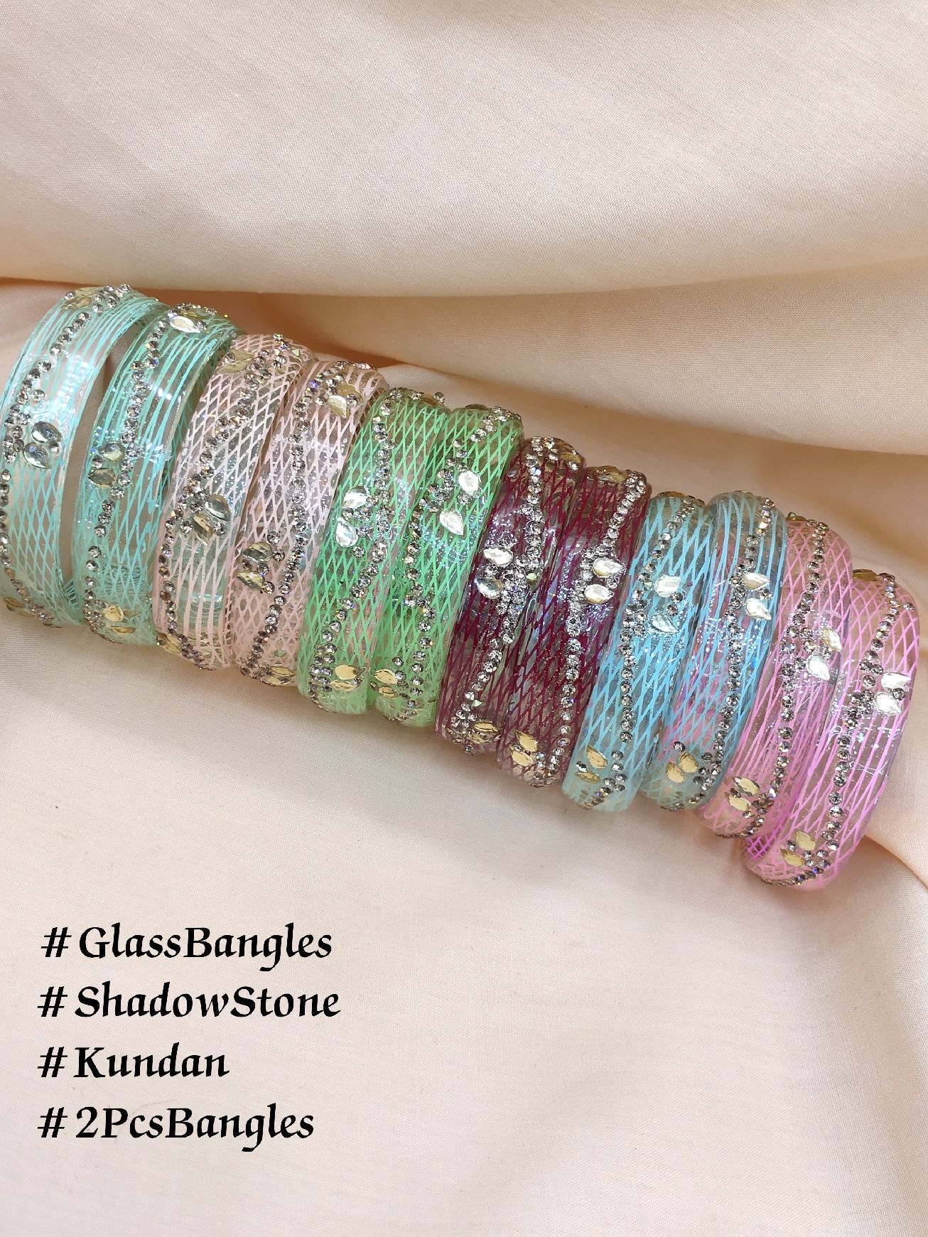 2PCS GLASS BANGLES WITH SHADOW STONE COLOUR BANGLES FOR WOMEN