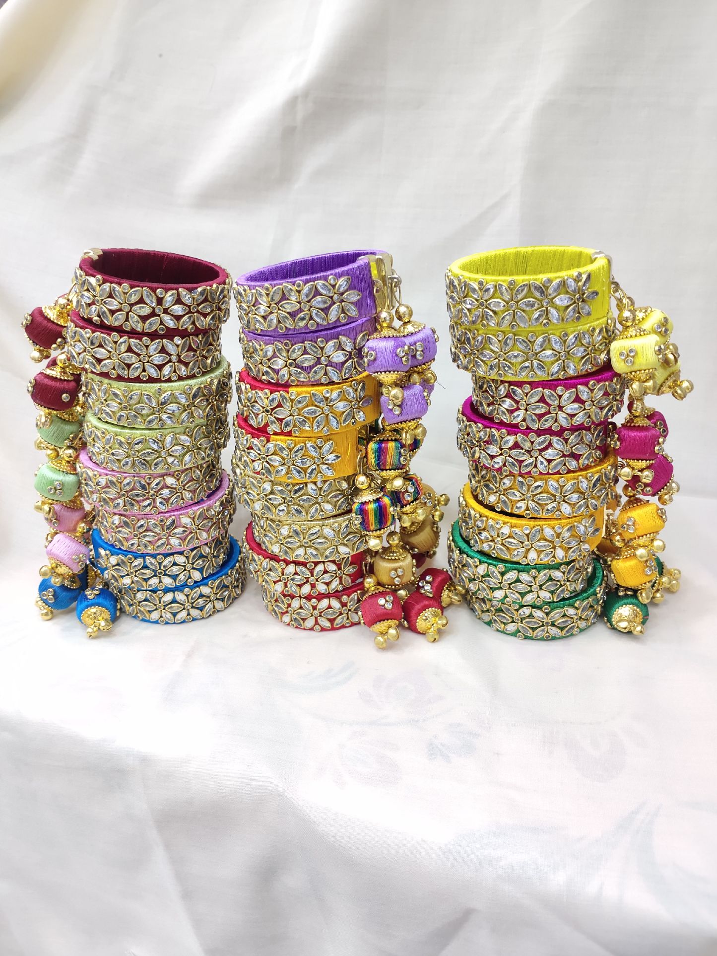 2Pcs Silk Thread HandCrafted FreeSize 12Colours Gota Patti Kundan