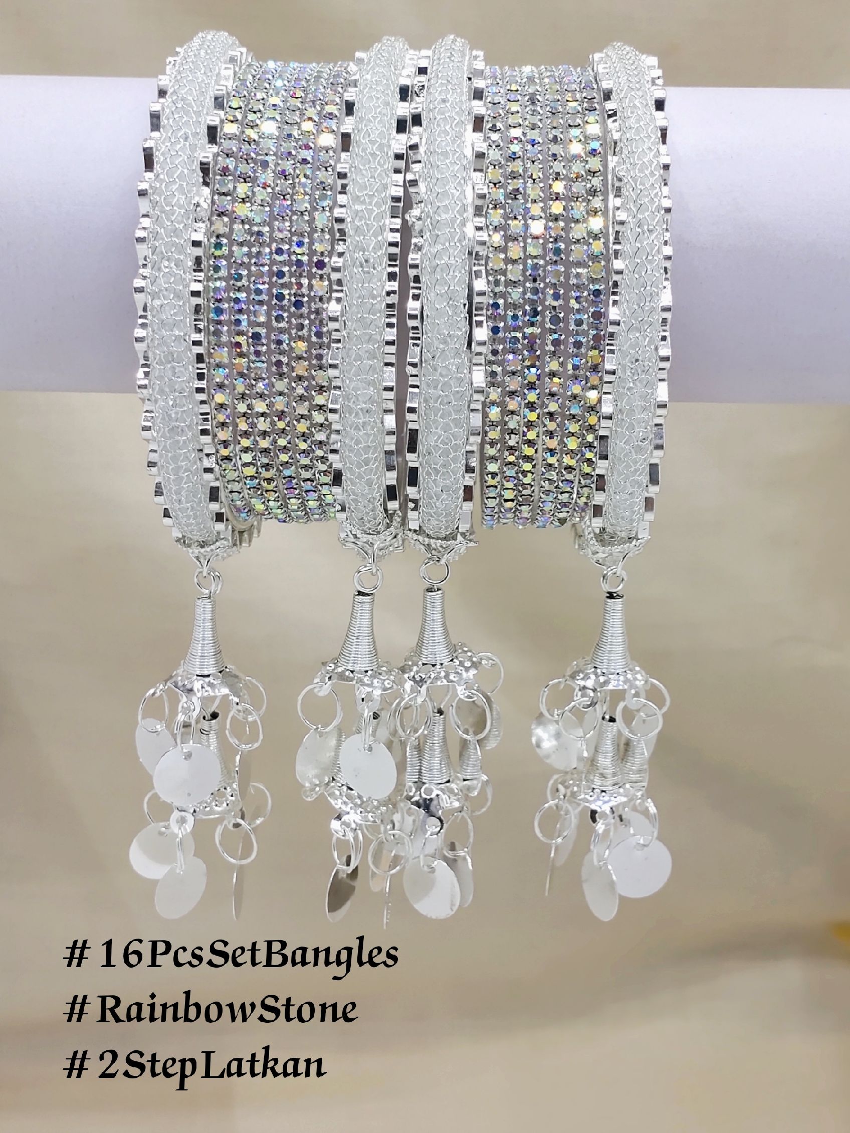 16PCS FANCY SET BANGLES RAINBOWSTONE 2STEP LATKAN FOR WOMEN AND