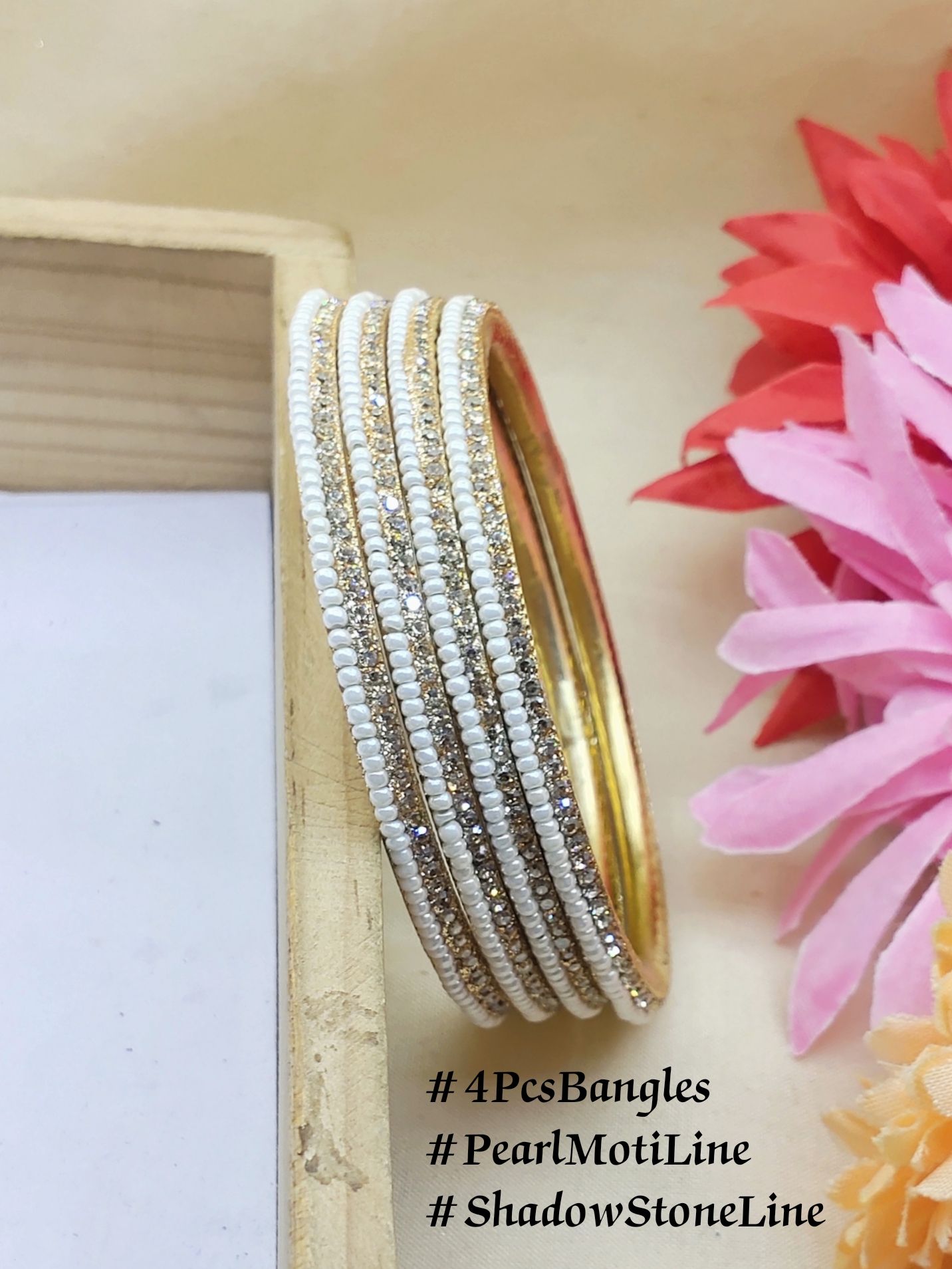4PCS BANGLES IN PEARLMOTI/SHADOW STONES LINE FOR WOMEN AND GIRLS