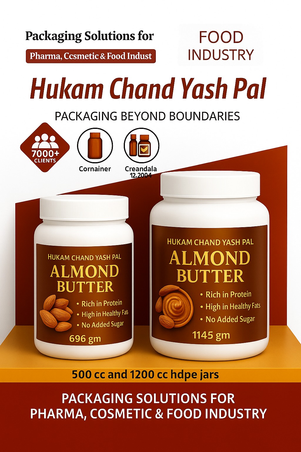 500/1200cc Almond Butter HDPE Jars | HUKAM CHAND YASH PAL