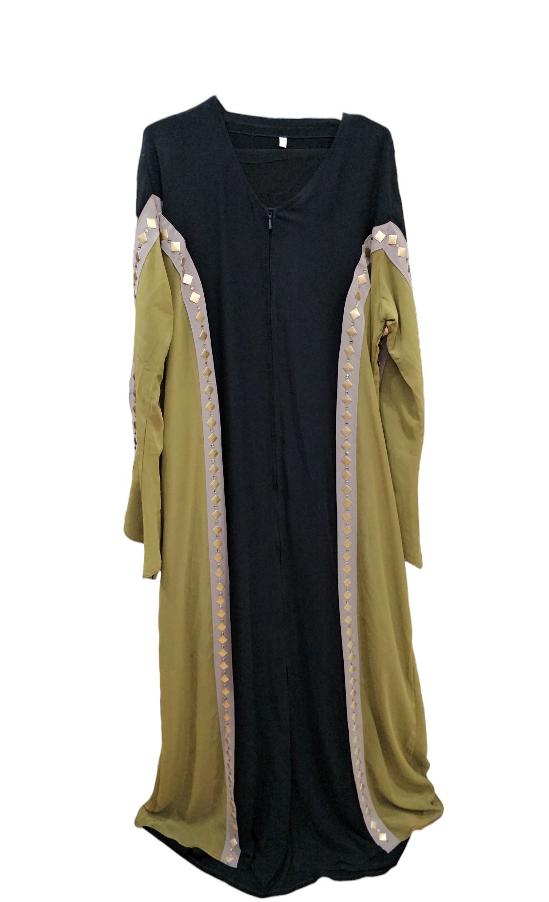 Avocado green and cream colour accented panels abaya | Al