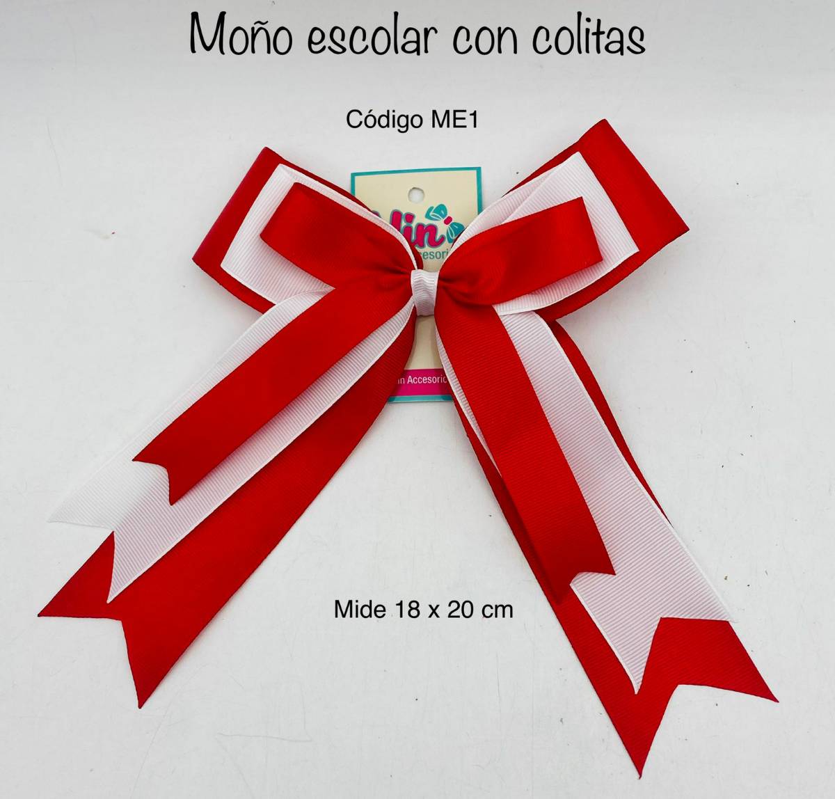 Moño colitas triple rojo con blanco | Nin Accesorios