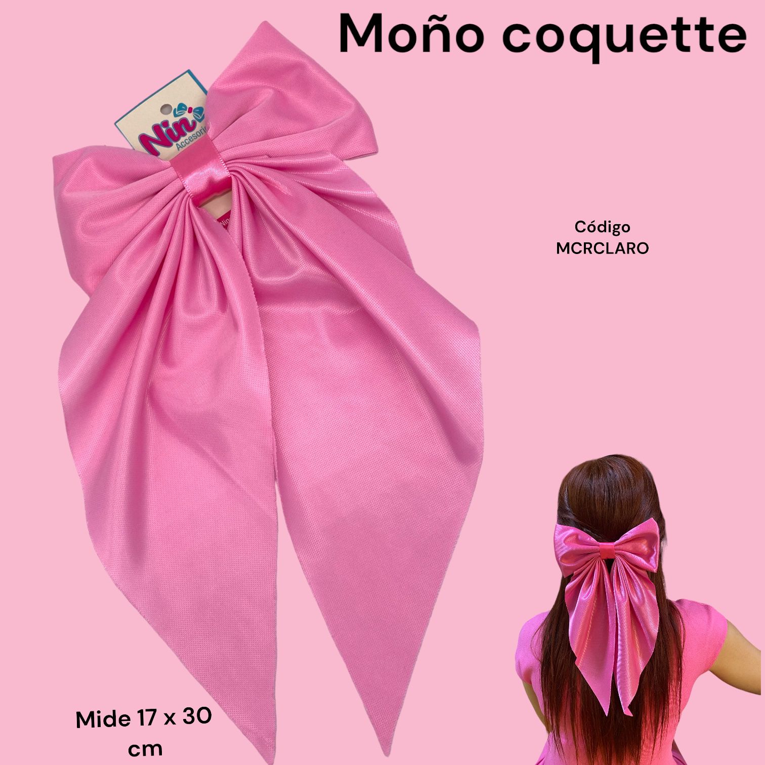 Moño Coquette Rosa Claro de satín | Nin Accesorios