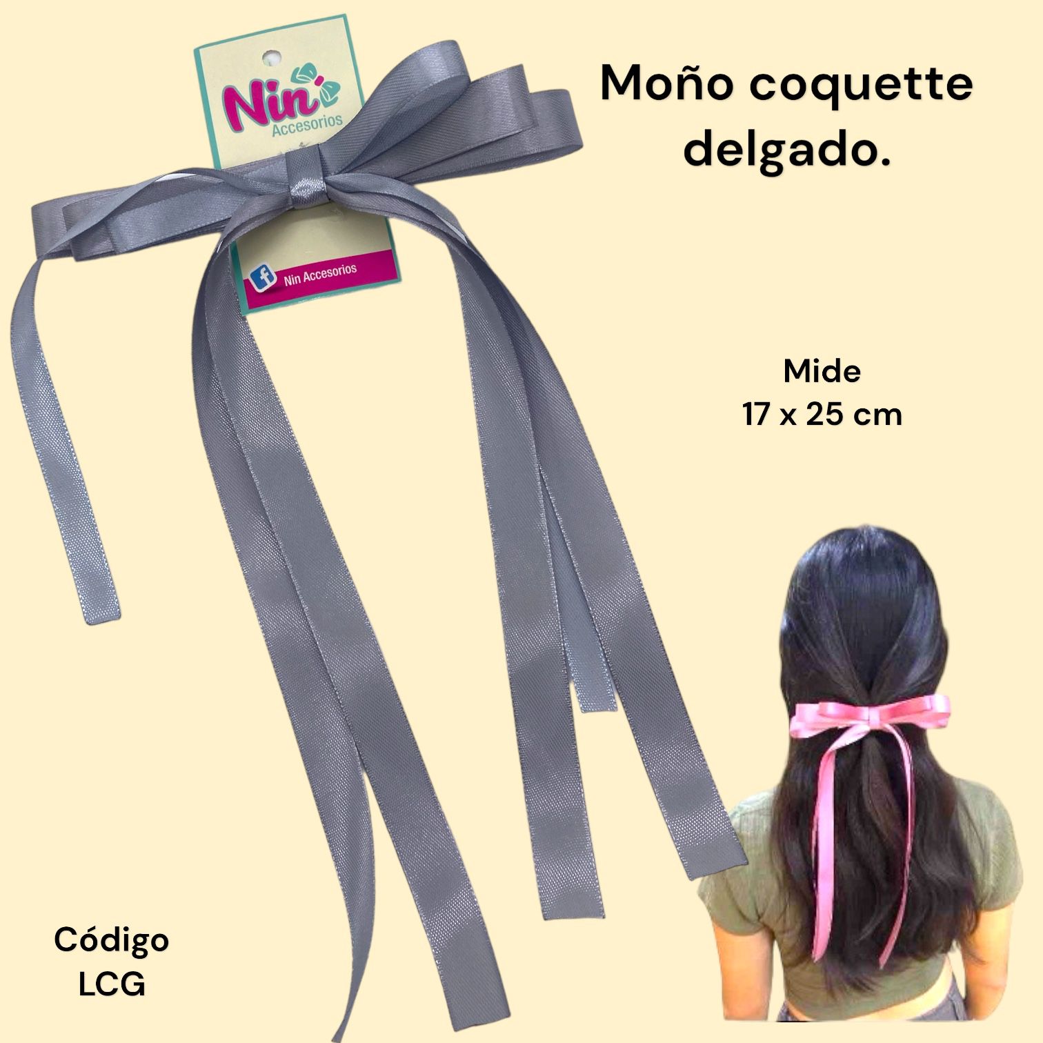Moño Coquette Delgado gris | Nin Accesorios