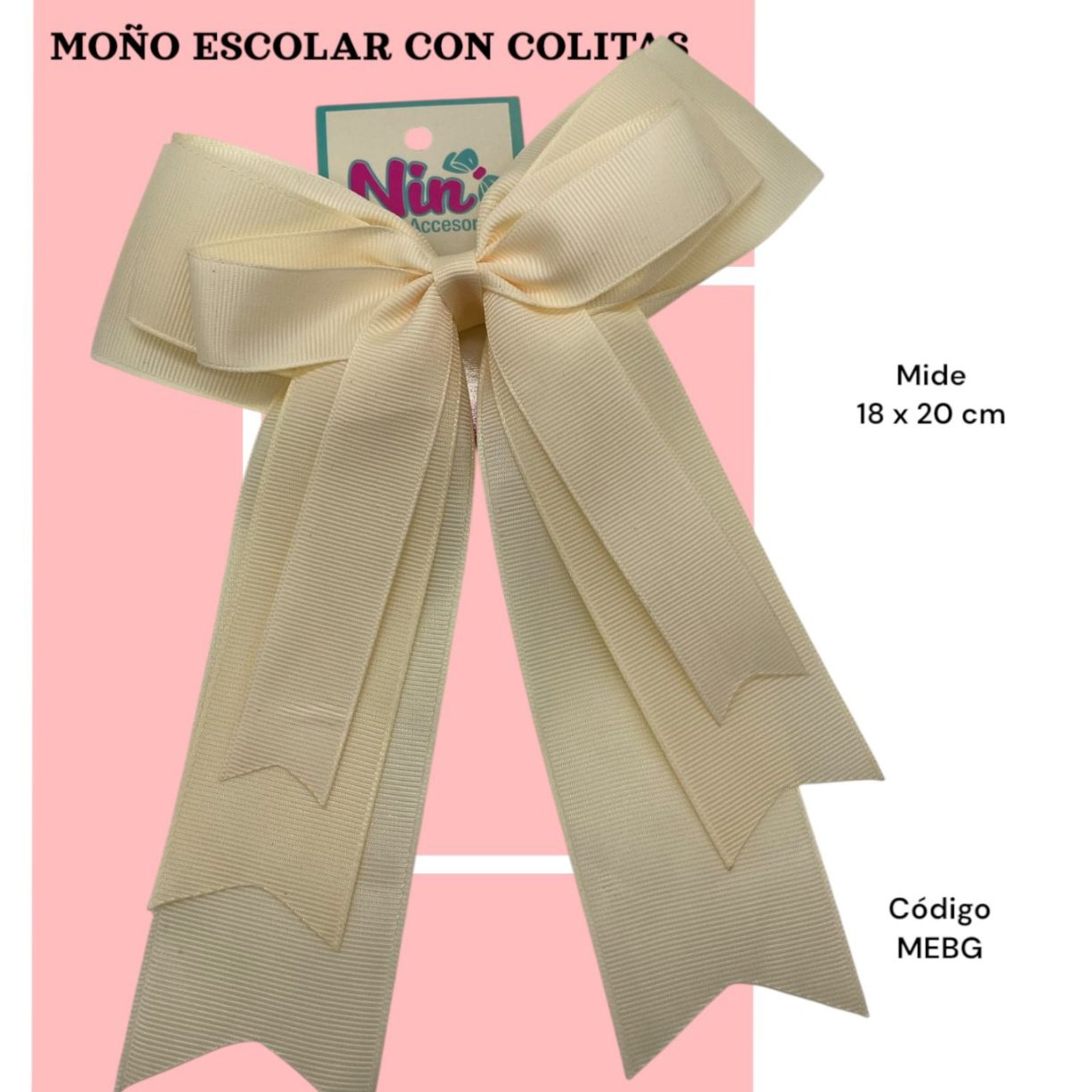 moño escolar triple colitas beige | Nin Accesorios