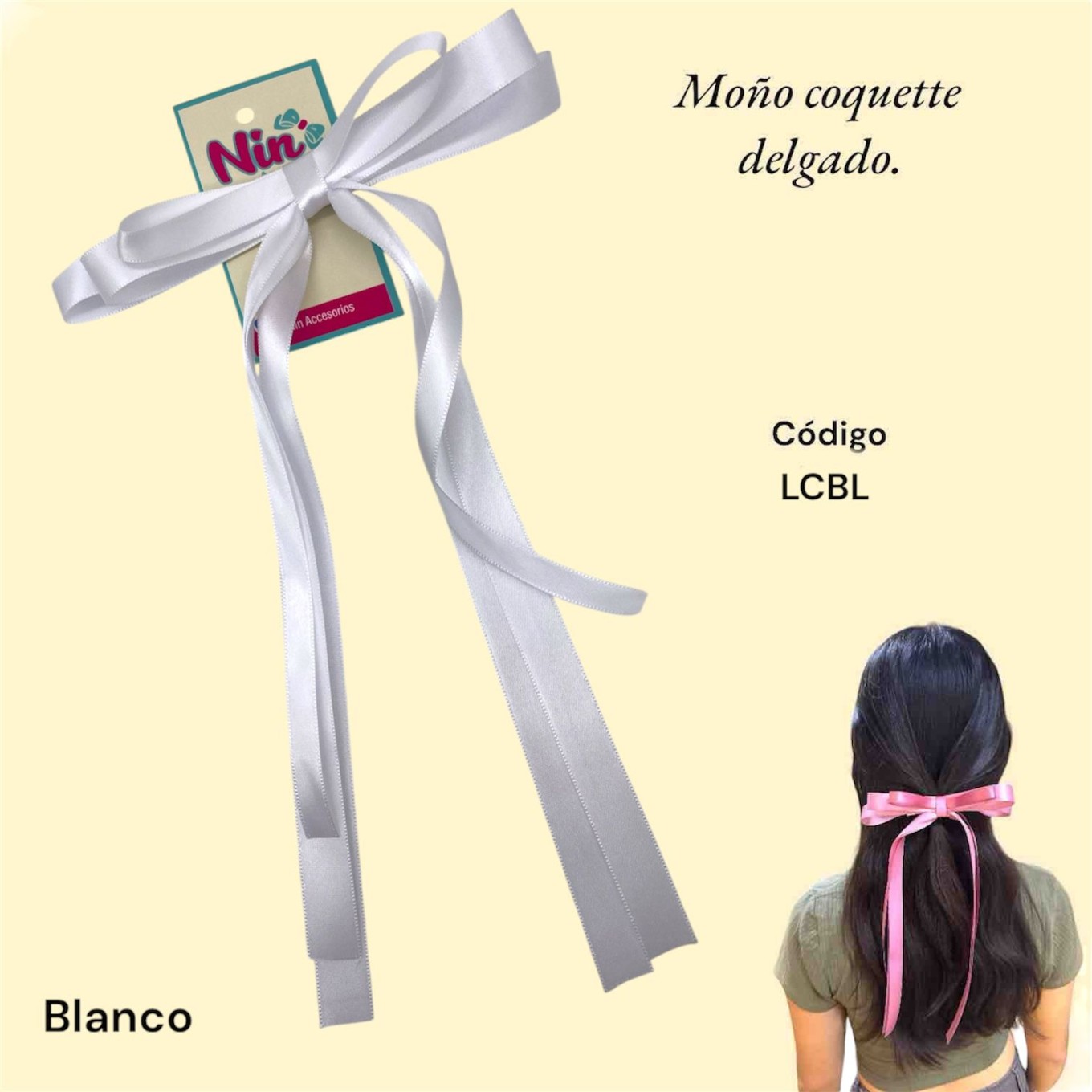 moño coquette delgado blanco | Nin Accesorios