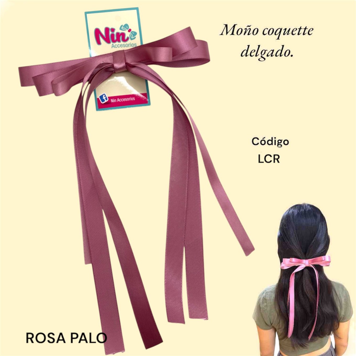 moño coquette delgado rosa palo | Nin Accesorios