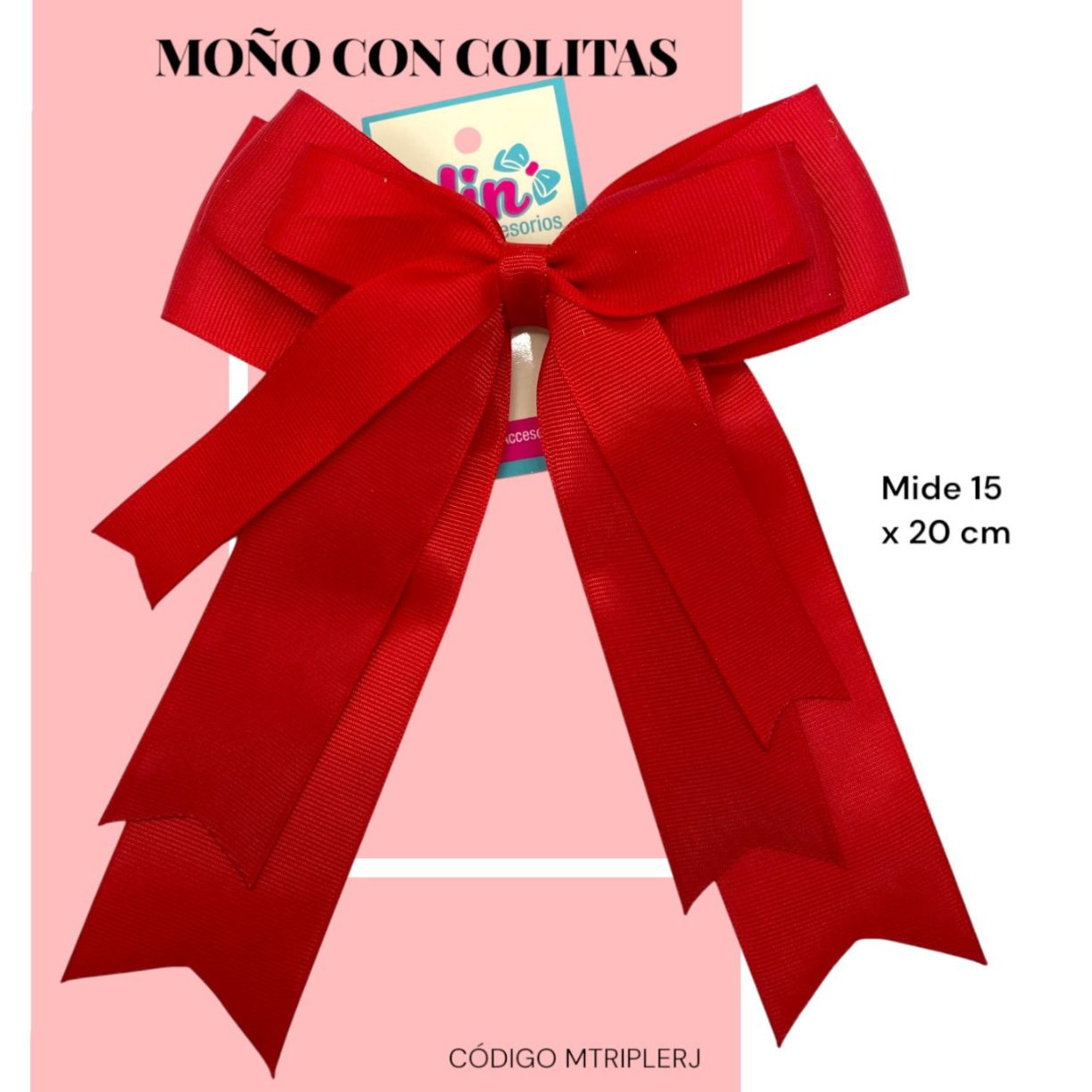 moño con colitas triple rojo | Nin Accesorios
