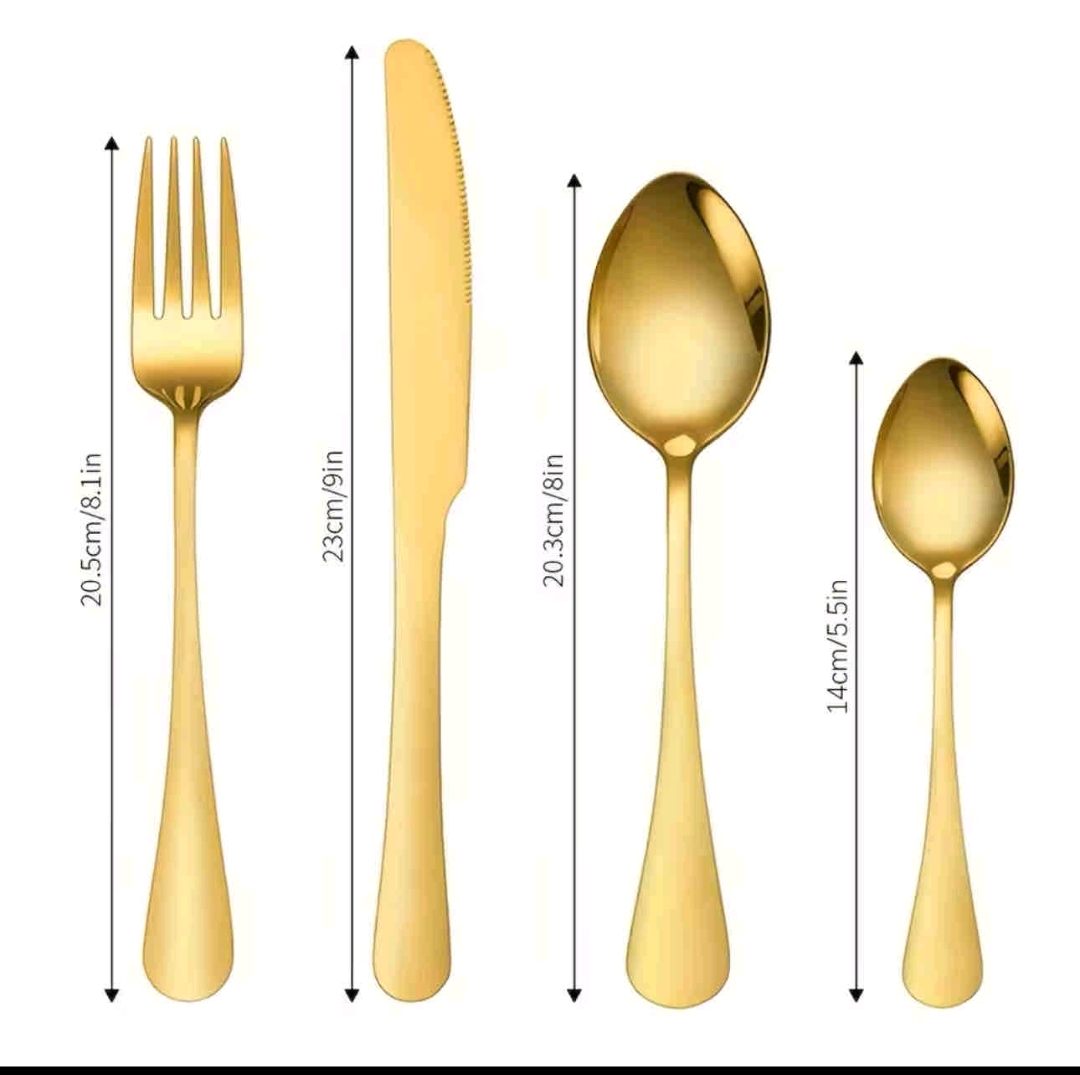 Juego de cubiertos dorado de acero inoxidable, 24 piezas, cuchillo