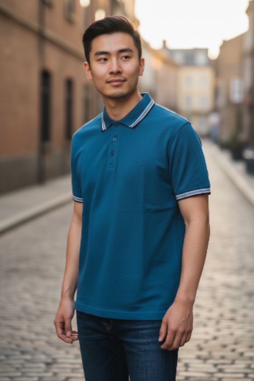 POLO JOHNNY  COTTON- Color Teal Blue