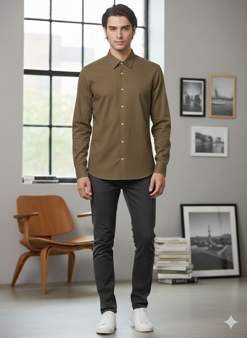 CAMISA M/L JOHNNY COTTON -Colo Brown