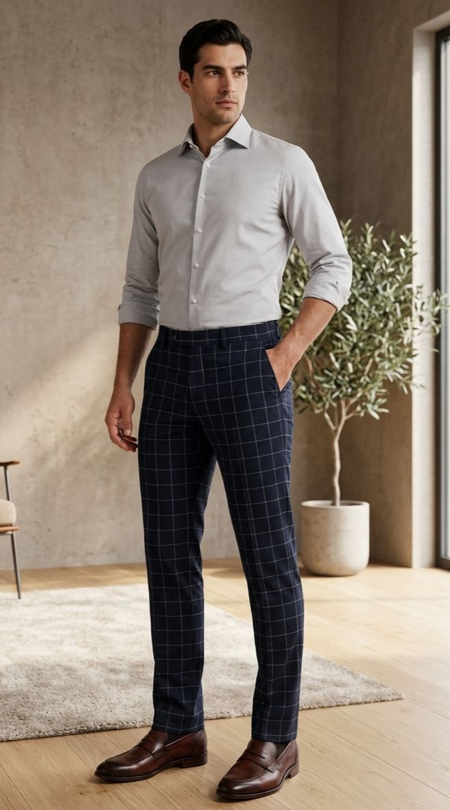 PANTALON JOHNNY COTTON - 4 BOLSILLOS 
COLOR - NAVY - CUADROS