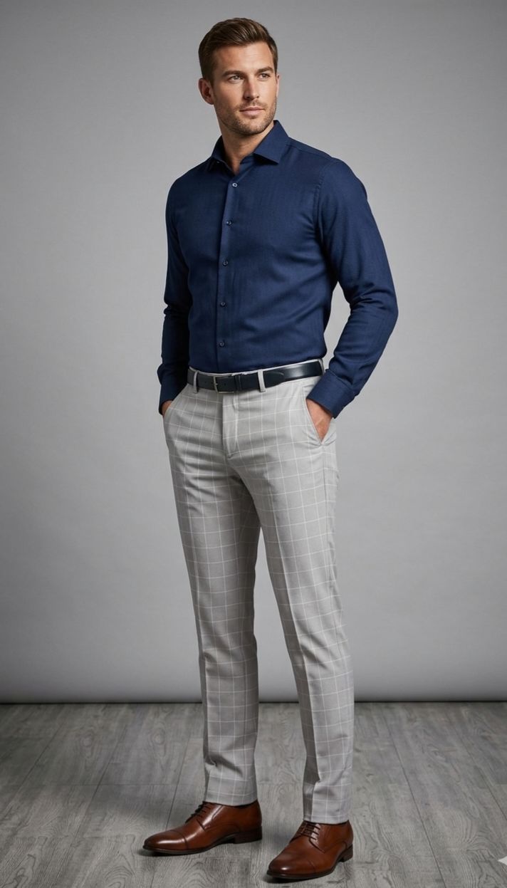 PANTALON JOHNNY COTTON  - 4 BOLSILLOS
 COLOR - GRAY - CUADROS