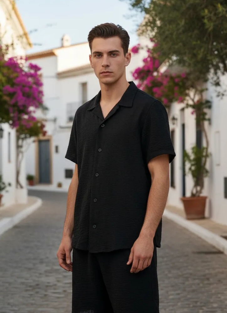CAMISA  M/C DE LINO JOHNNY  COLOR BLACK