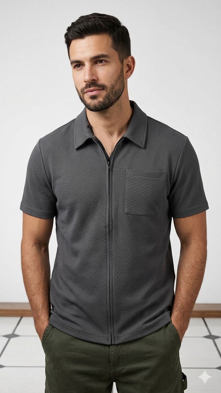 CAMISA M/C JOHNNY COTTON BLACK COLOR DGRAY