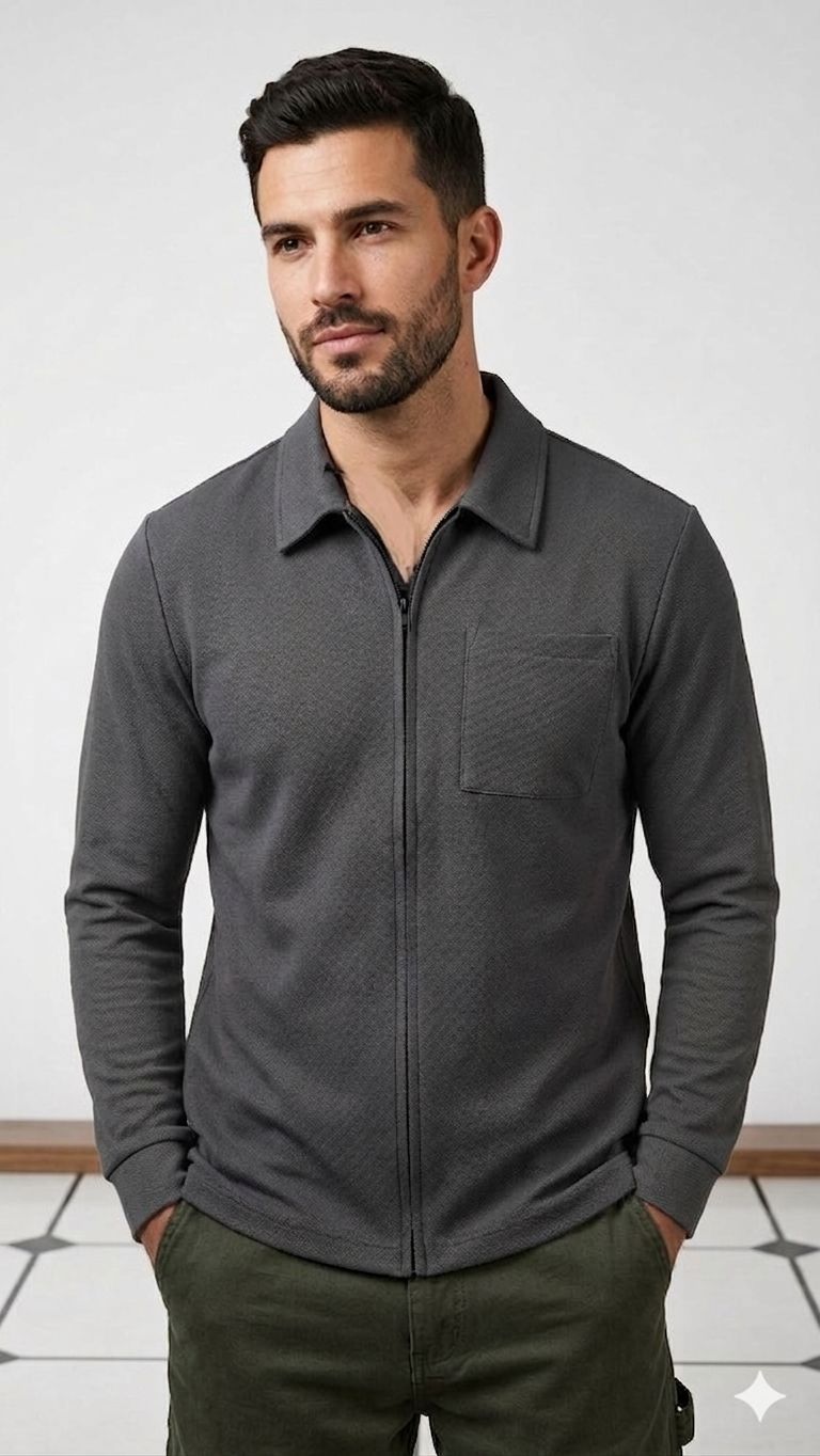 CAMISA M/L JOHNNY COTTON BLACK COLOR DGRAY