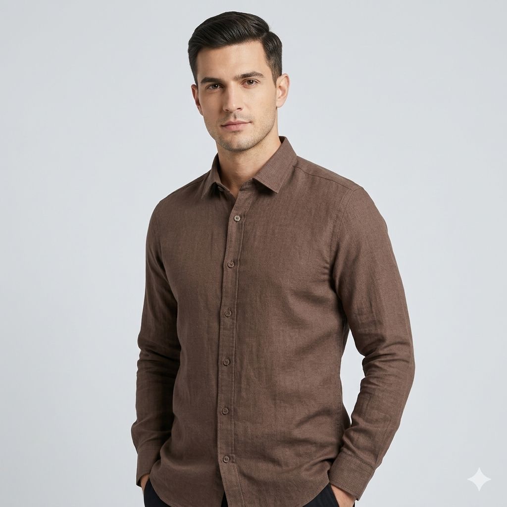 CAMISA M/L DE LINO JOHNNY COTTON - COLOR BROWN