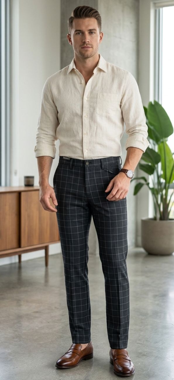 PANTALON JOHNNY COTTON  - 4 BOLSILLOS 
COLOR - CHARCOAL - CUADROS