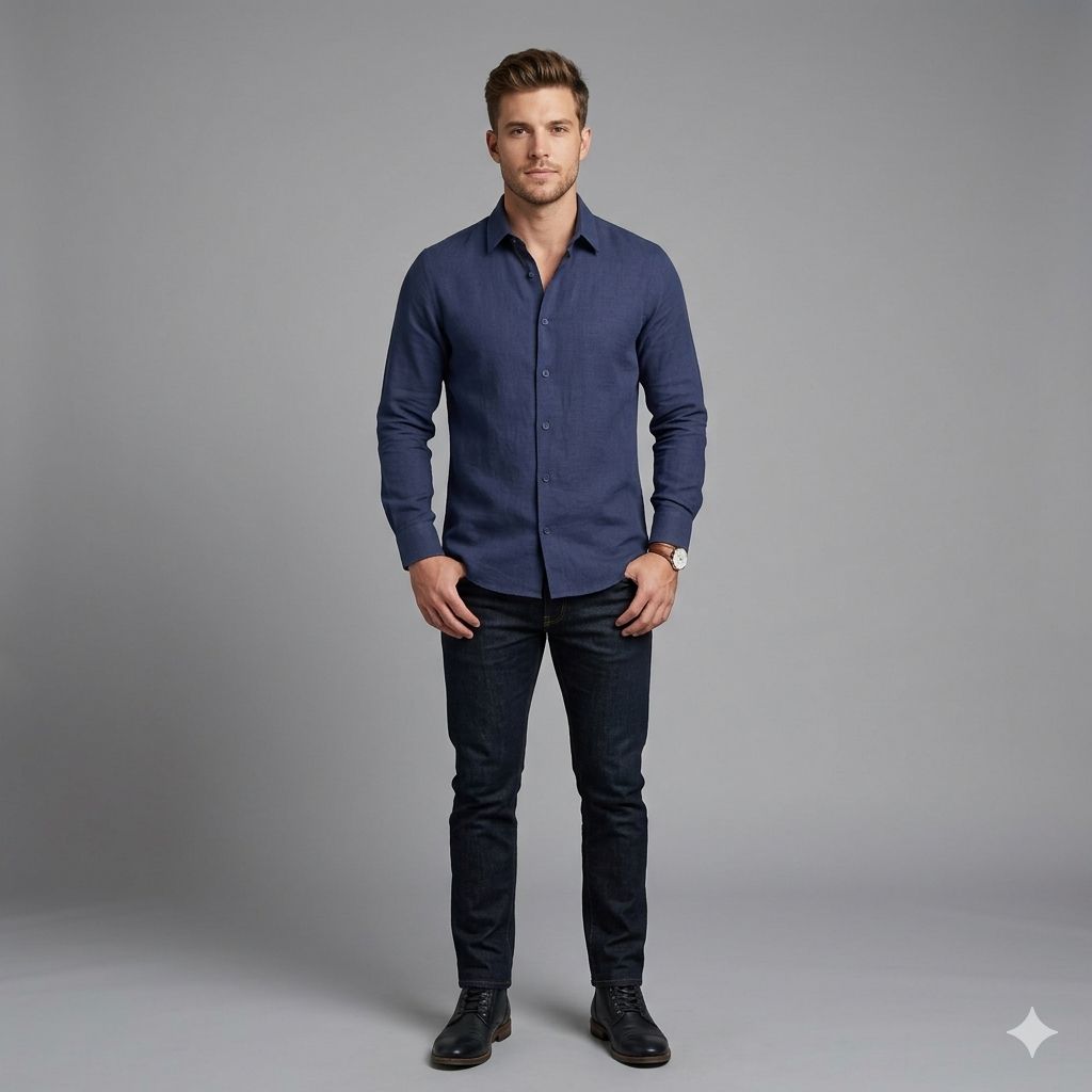 CAMISA M/L DE LINO JOHNNY COTTON - COLOR NAVY