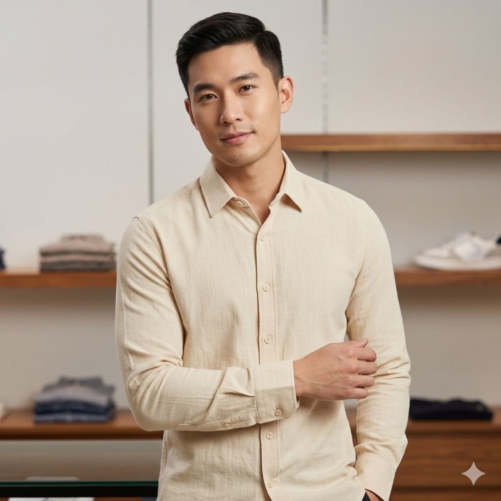 CAMISA M/L DE LINO JOHNNY COTTON - COLOR BEIGE