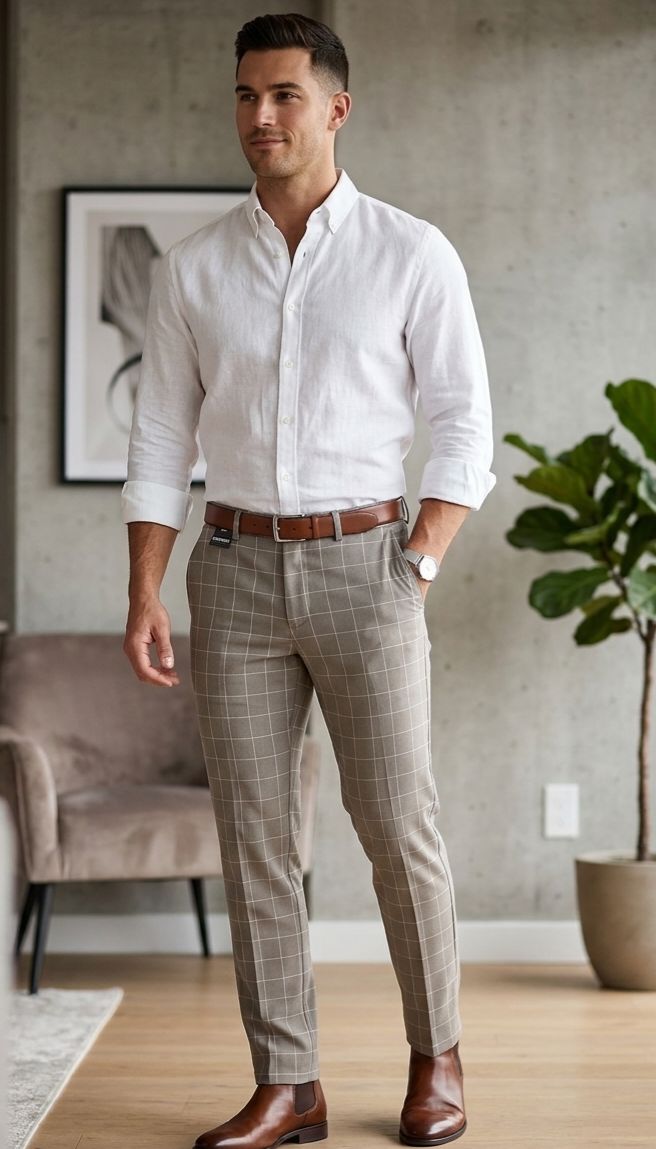 PANTALON JOHNNY COTTON  - 4 BOLSILLOS 
COLOR - KHAKI - CUADROS