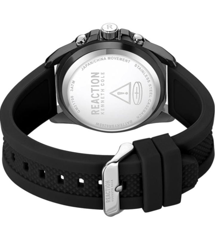 RELOJ KENNETH COLE REACTION CON MOVIMIENTO DE CUERZO, CORREA DE SILICONA Y BISEL NUMERADO