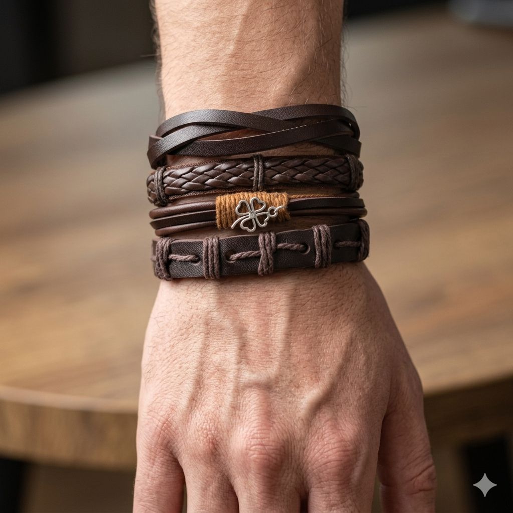 SET DE PULSERA DE HOMBRE COLOR CAFE
