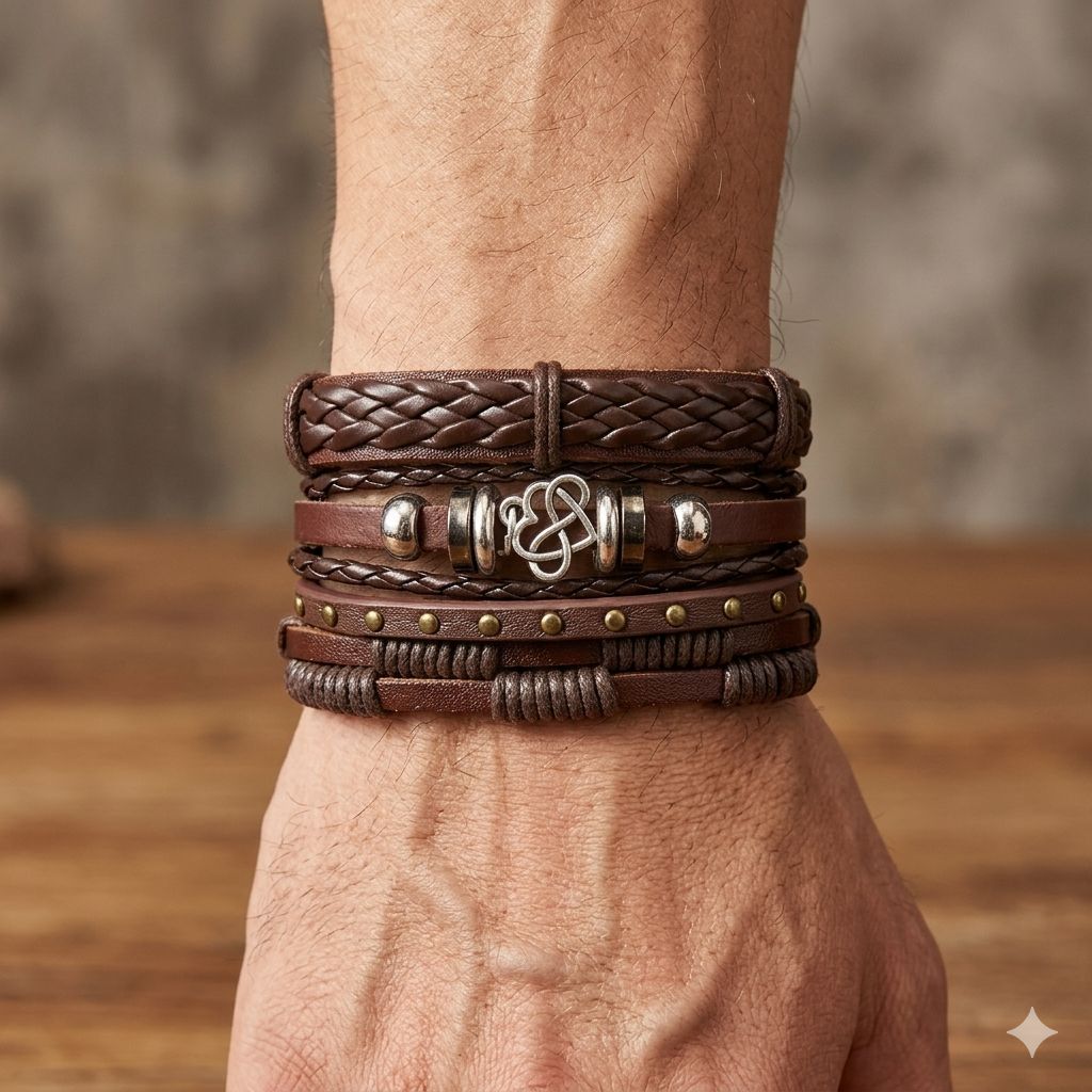SET DE PULSERA DE HOMBRE COLOR CAFE