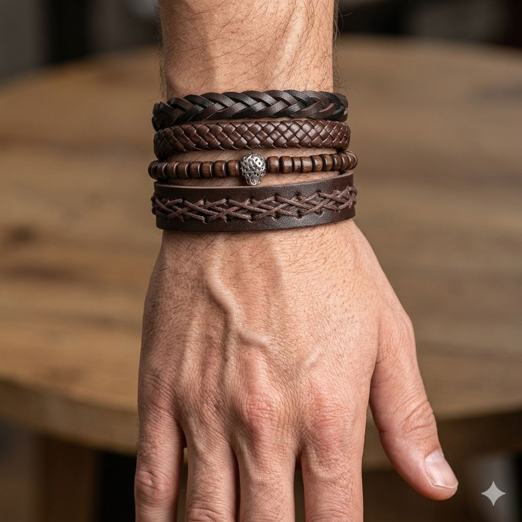 SET DE PULSERA DE HOMBRE COLOR CAFE