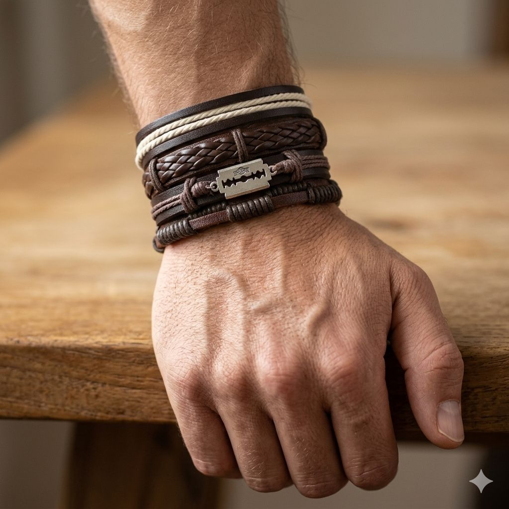 SET DE PULSERA DE HOMBRE COLOR CAFE