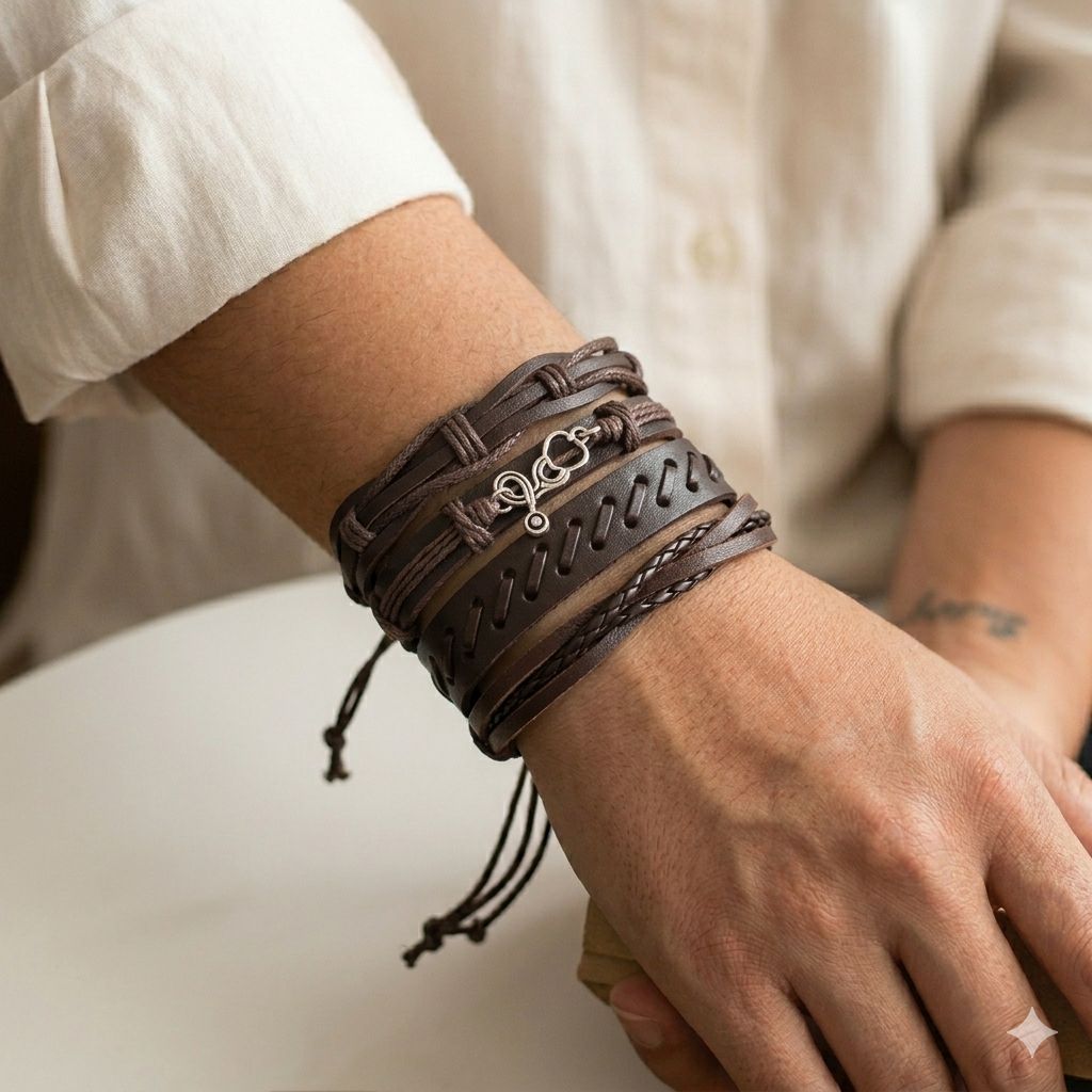 SET DE PULSERA DE HOMBRE COLOR CAFE