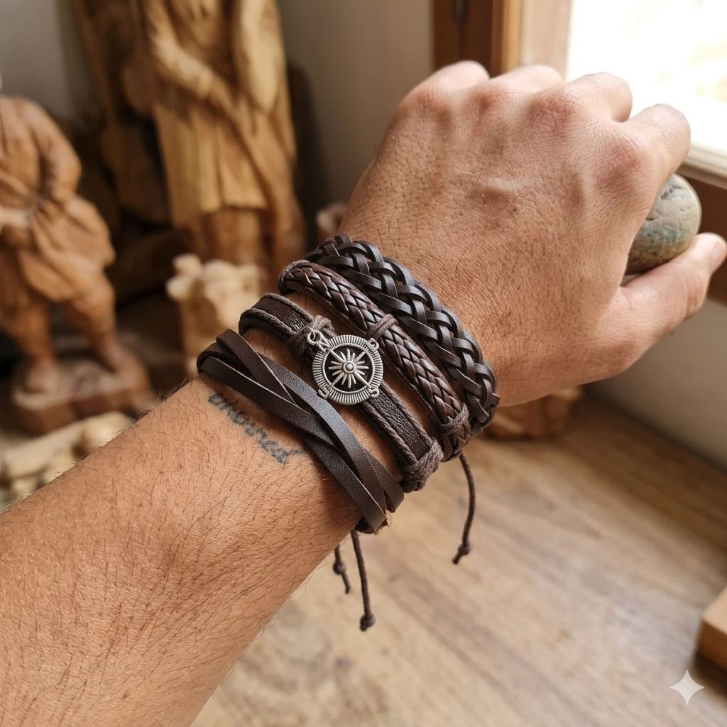 SET DE PULSERA DE HOMBRE COLOR CAFE