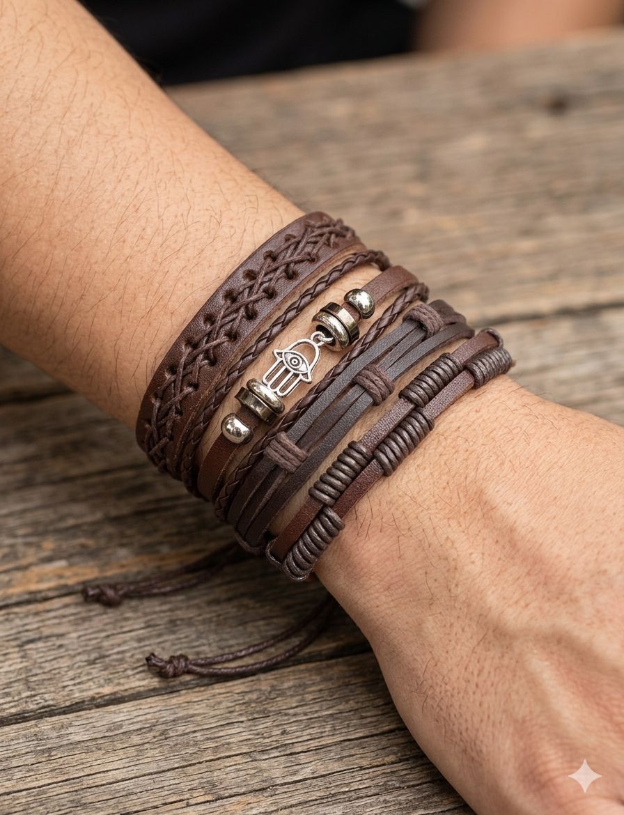 SET DE PULSERA DE HOMBRE COLOR CAFE