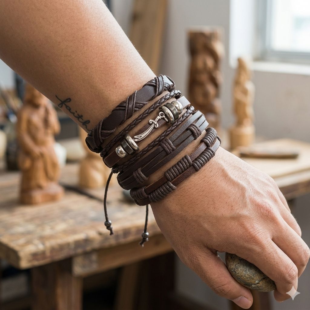 SET DE PULSERA DE HOMBRE COLOR CAFE