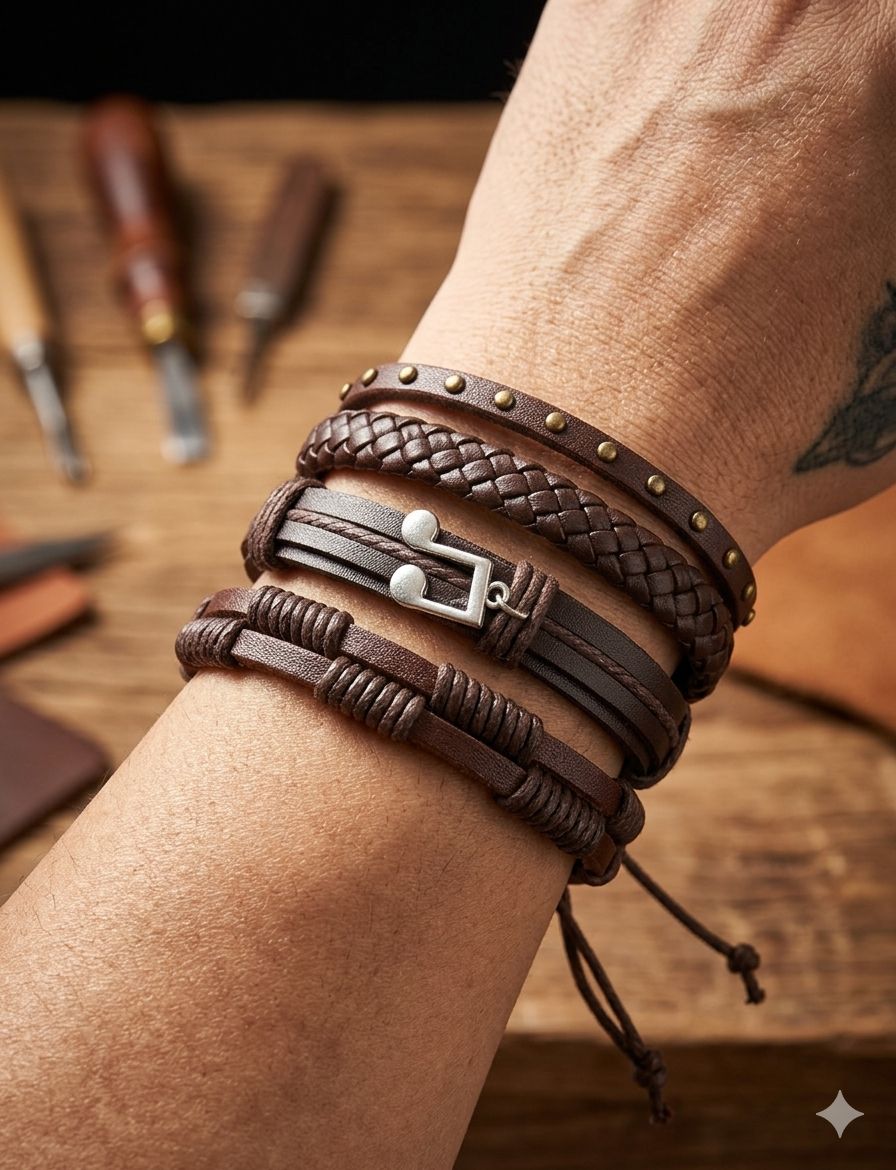 SET DE PULSERA DE HOMBRE COLOR CAFE
