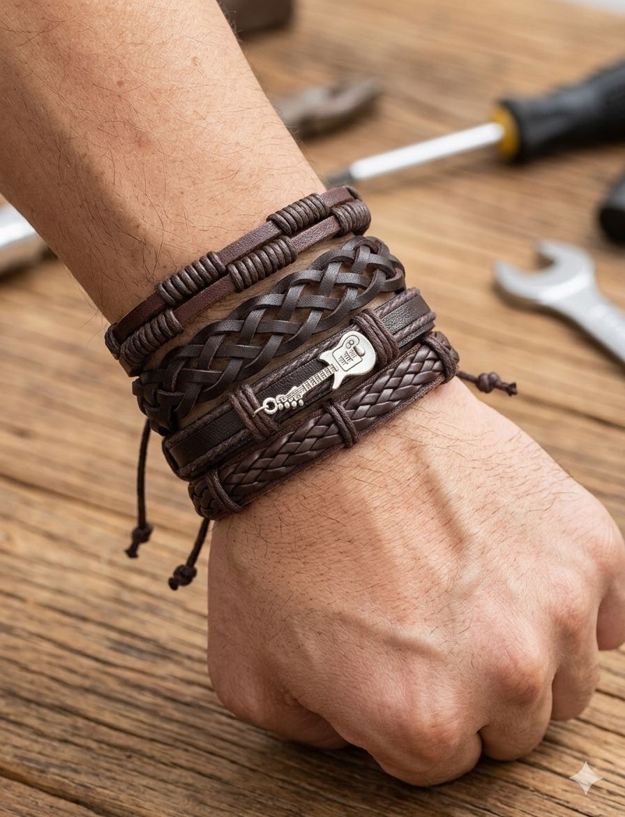 SET DE PULSERA DE HOMBRE COLOR CAFE