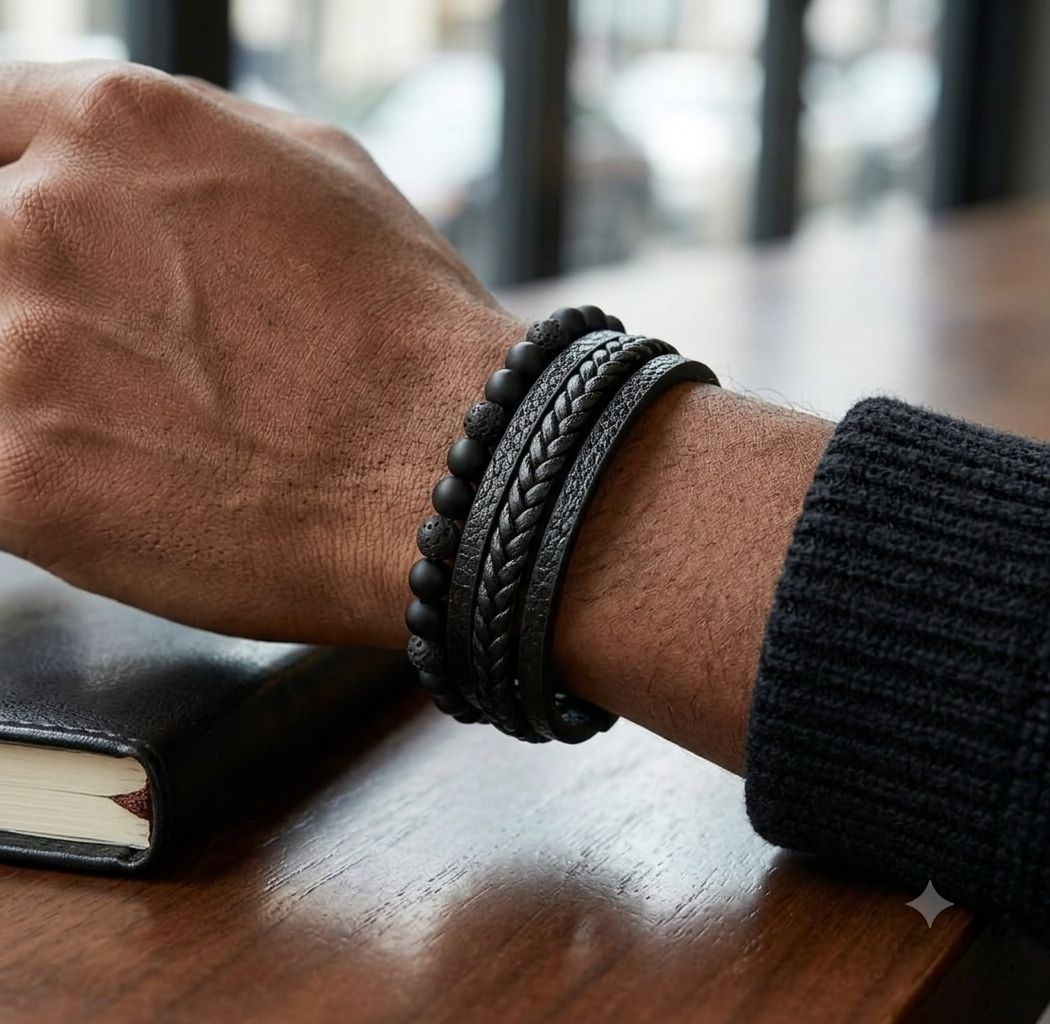 SET DE PULSERAS DE HOMBRE COLOR- NEGRO