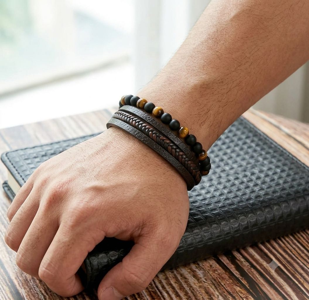 SET DE PULSERAS DE HOMBRE COLOR  - CAFE
