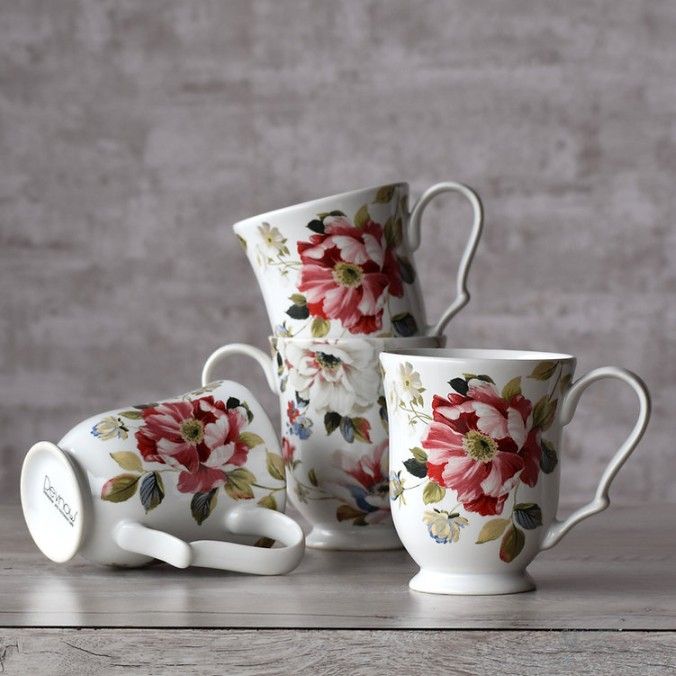 Oriana White Ceramic Coffee Mug (Set of 4 Mugs) | Dazzle Living