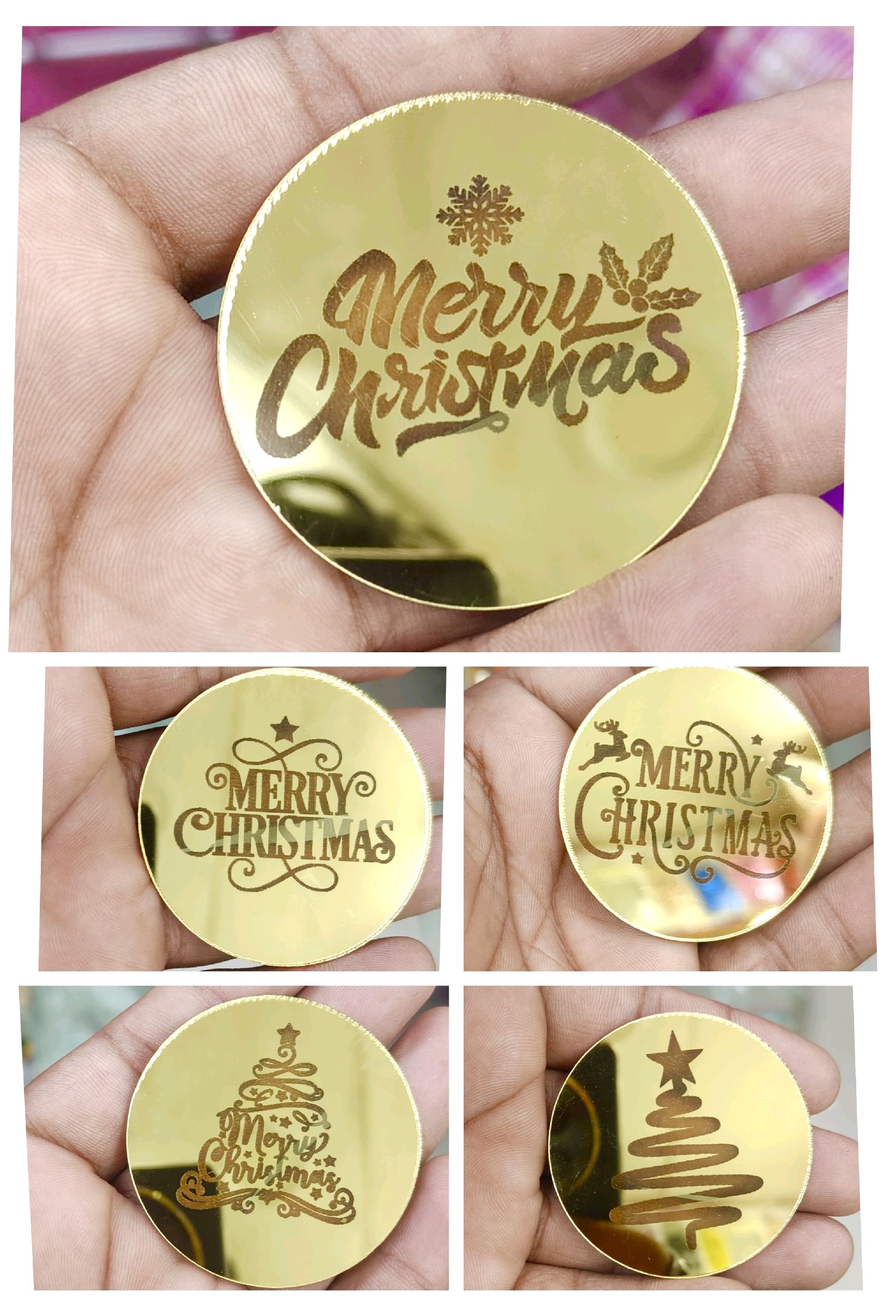 Merry Christmas Coin topper 10pc pack Mirror reflection 5cm Approx | Cake  Decor India