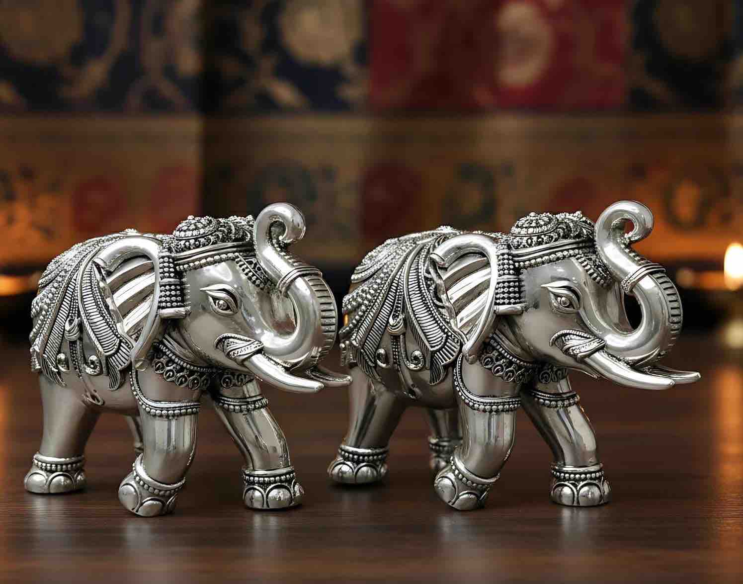 Antique German silver ashtalakshmi basket with 3 elephant stand
