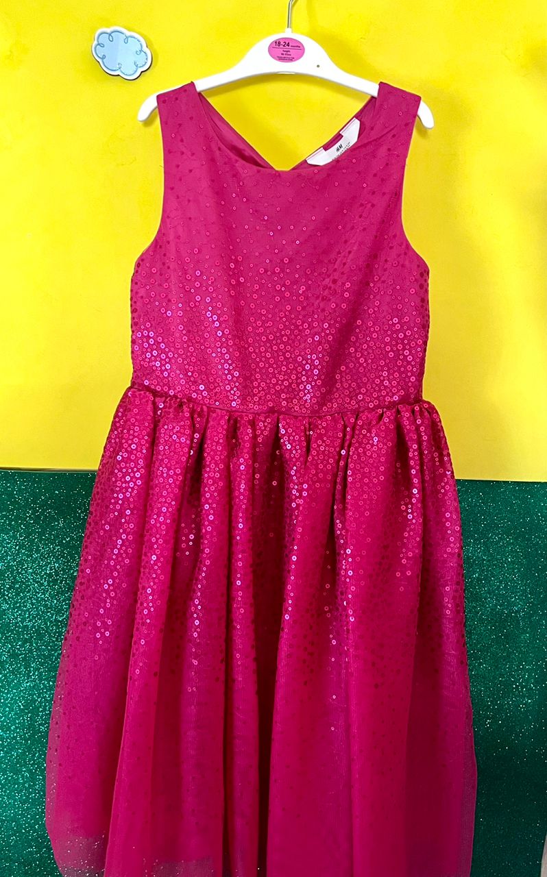 H&M FUSHIA PINK SLEEVE LESS SEQUINCED OCCASION DRESS FANTASTIQO