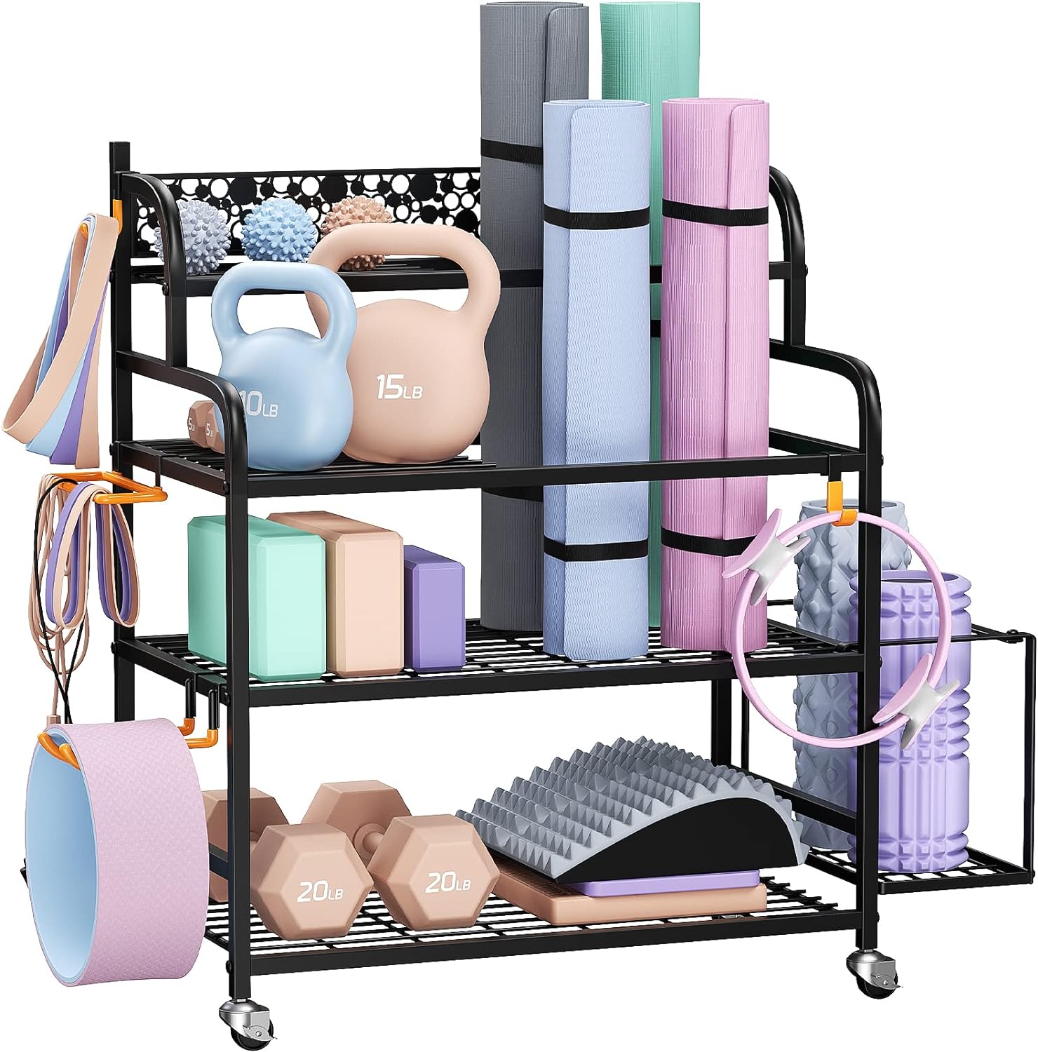 Weight Rack Mat Adjustable Home Gym Storage With Wheels Dual-Sided Dumbbell Rack With ...