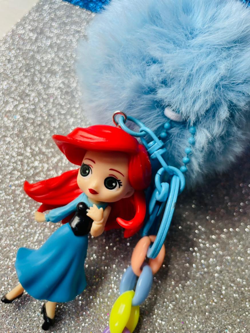 3D Fur Pompom Princess Doll Keychain with Metal Holder | SAI
