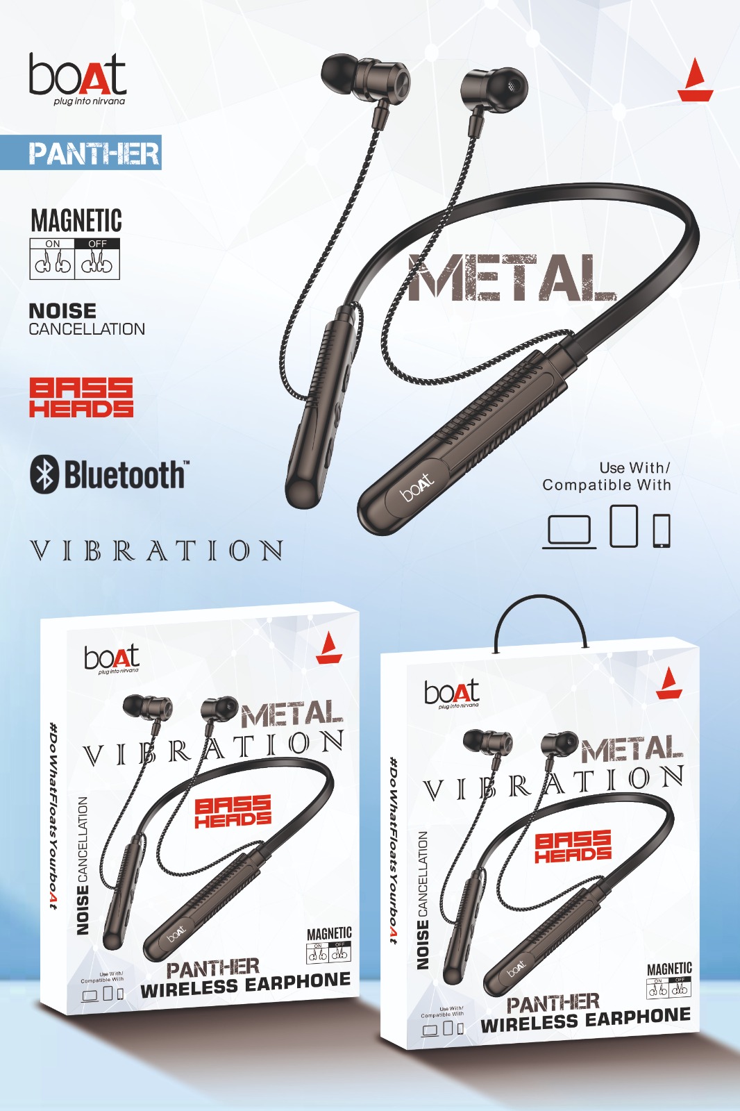 month warranty Boat panther bluetooth neckband magnetic on/off - Main Image