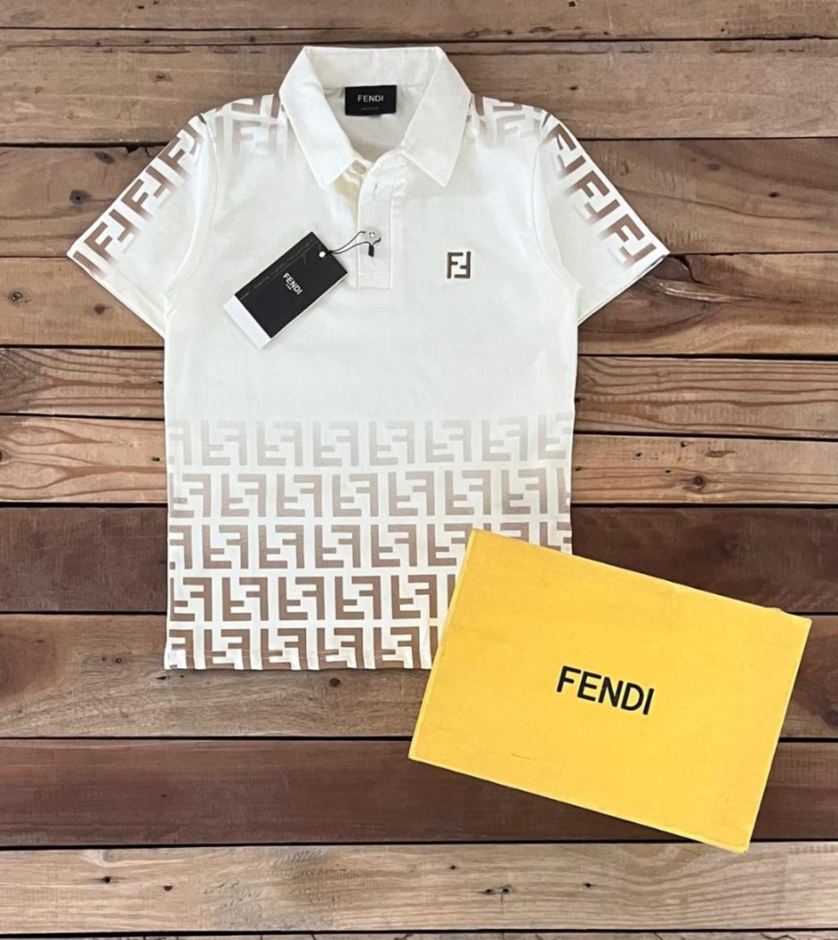 Collar Fendi White Tee Fendi Kids Collar T-Shirts TBI Wholesale
