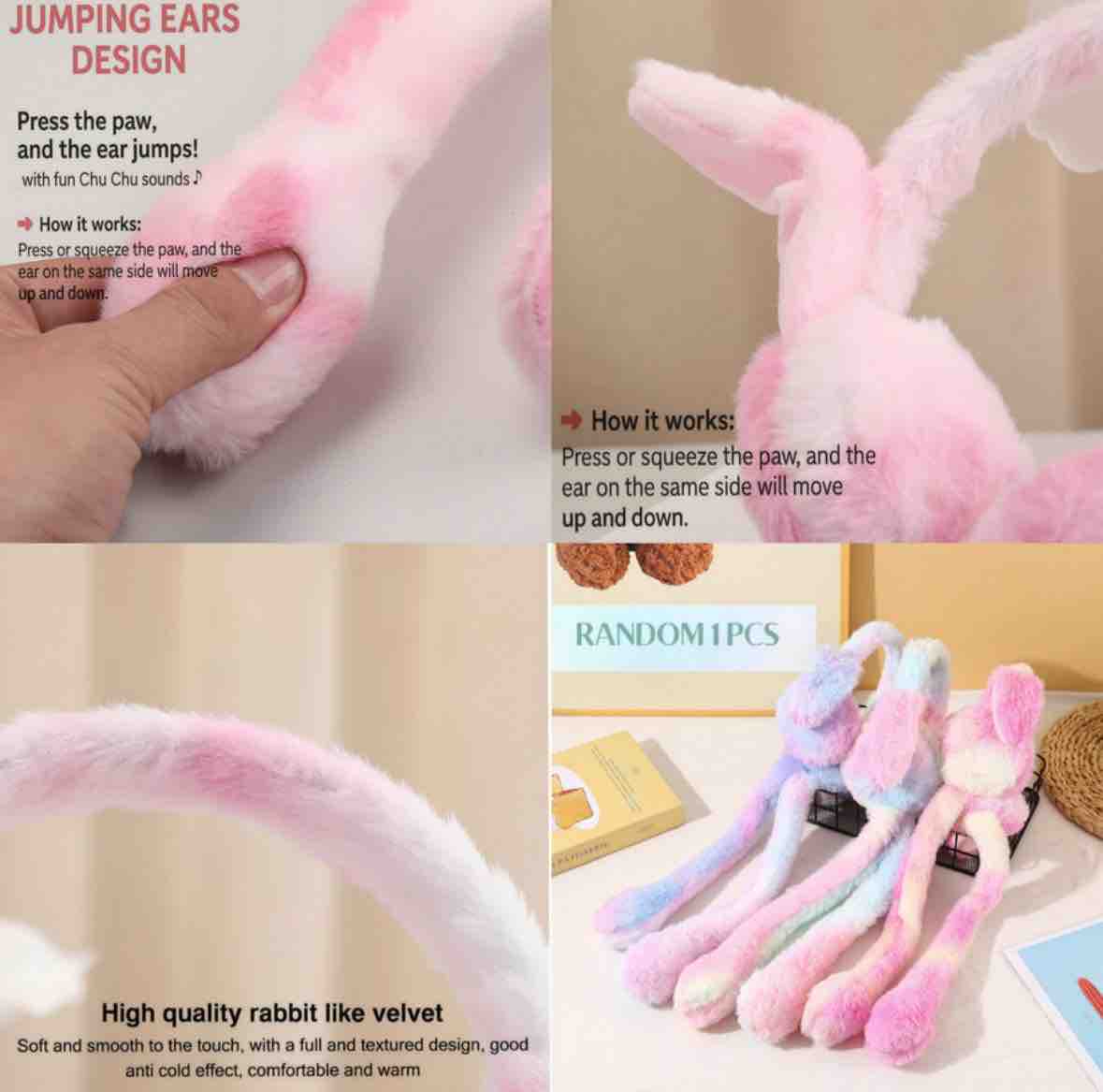 Cute Jumping Rabbit Ear Chuchu Sound Earmuffs 🐰 (1 Piece) | TwiiMart.in