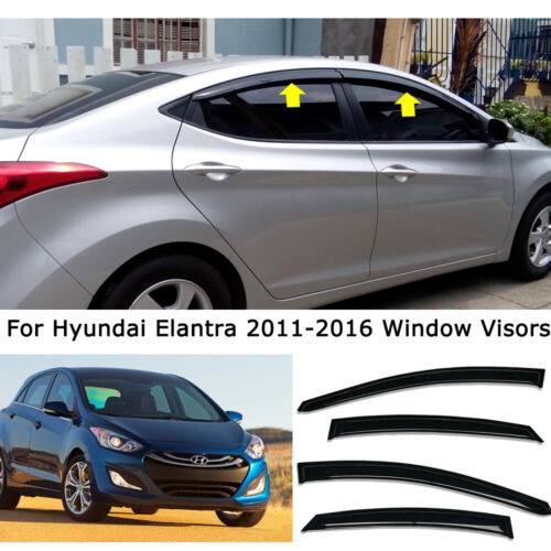 thumbnail image 2 of JDM Dark Smoke Rain Guards For Hyundai Elantra 2007–2010 – 4pcs Acrylic Visors With 3M Tape 2 of 6