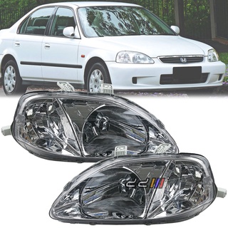 Black Crystal Headlights For 1999-2000 Honda Civic – With Amber Signal & DRL LED Tube Bar